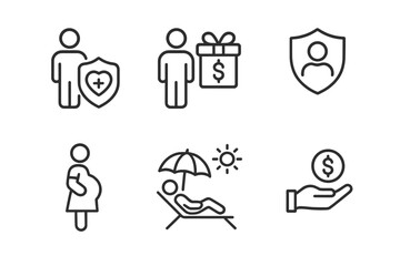 Health and wellness icons in vector illustration depicting insurance, pregnancy, and financial support activities