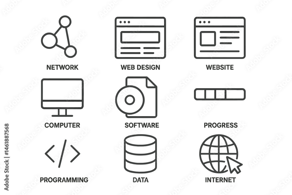 Poster vector illustration icons representing technology concepts including network, web design, and progra