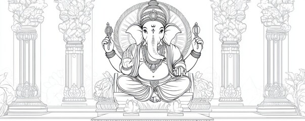 Ganesha Seated Line Art Illustration