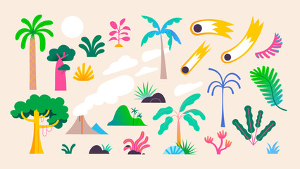 Vector Palm Tree Tropical Plants Layered Animation Asset Volcano Rainforest Repeat Pattern Collection 