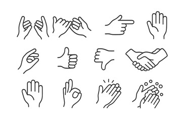 Fototapeta premium Collection of vector hand gesture icons illustrating various expressions and interactions in a minimalist style