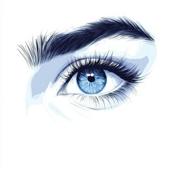 Detailed blue eye illustration featuring natural eyelashes and delicate eyebrow shaping