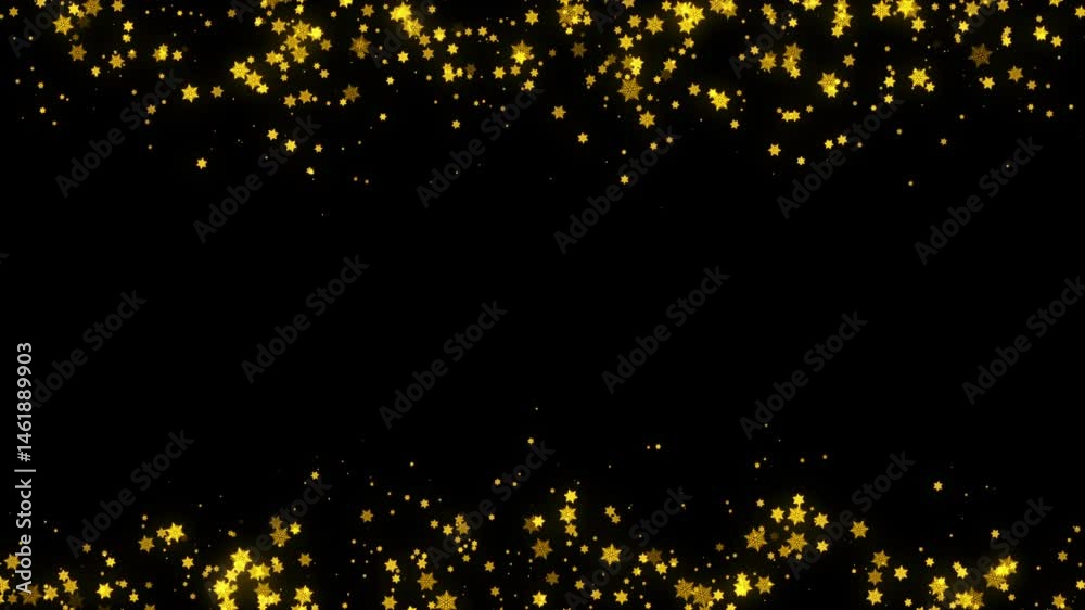 Canvas Prints loop animation flow falling glow gold snowflakes particles on black abstract border background. gold