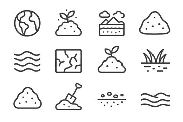 Vector illustration icons depicting nature elements such as earth, plants, water, and landscapes for environmental themes