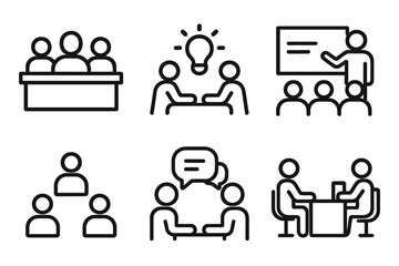 Vector illustration of various collaborative activities in group settings highlighting teamwork and communication