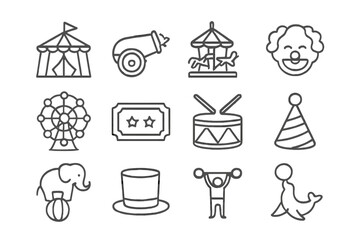 Vector illustration set depicting carnival and circus elements in a fun, engaging style suitable for various designs and themes © Alan