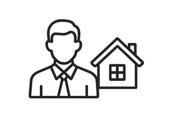 Vector illustration icon depicting a professional with a house outline, symbolizing real estate agents or property services