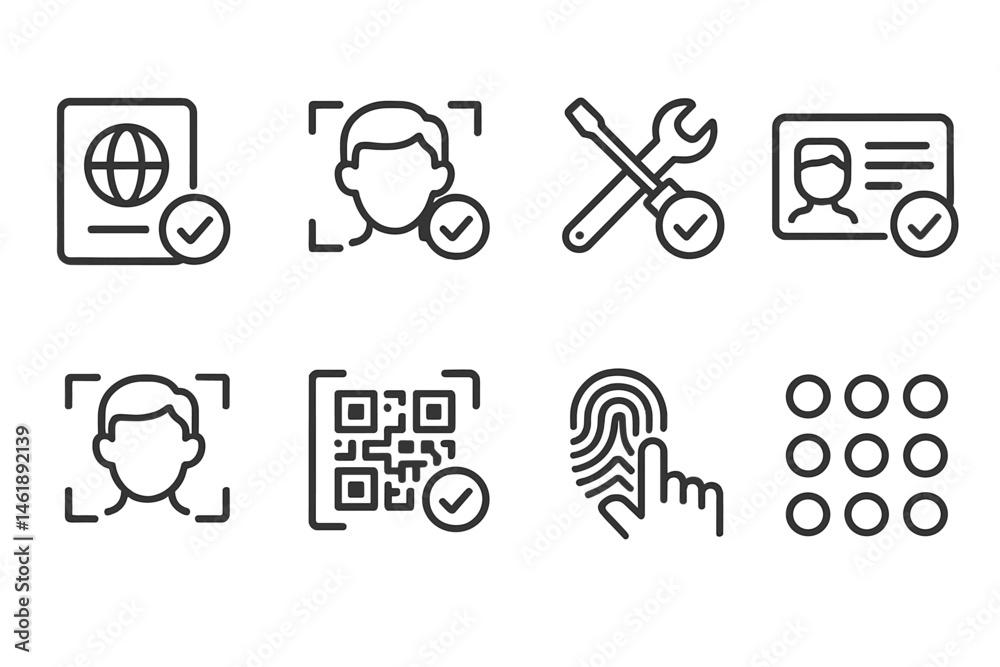 Poster collection of vector icons representing different identity verification methods
