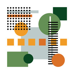 Geometric minimal design for flyer poster brochure cover background wallpaper. Conceptual background in yellow, green and orange colors. Abstract composition of colorful figures of various shapes.