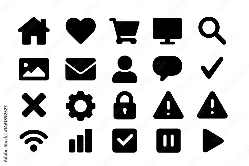 Poster collection of vector illustration icons representing various common activities and symbols often use