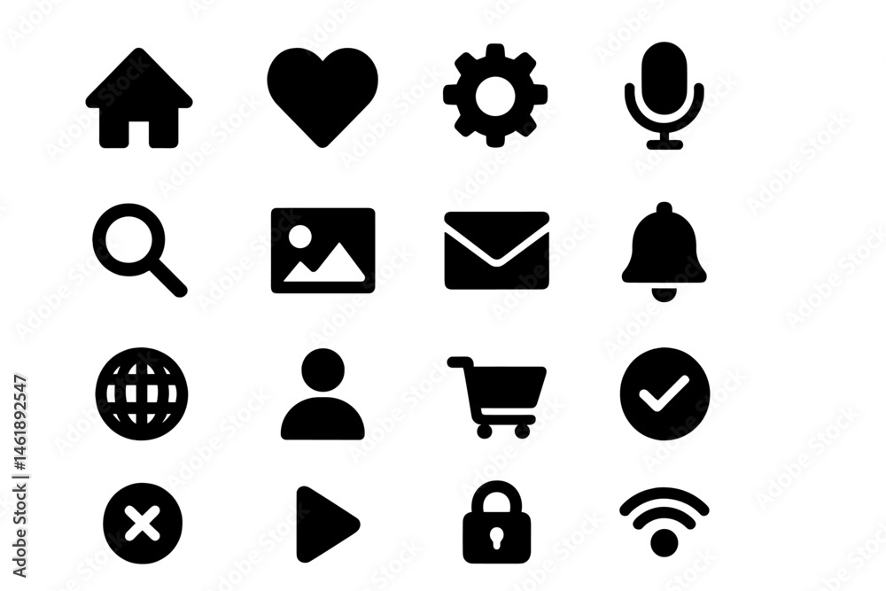 Poster vector illustration of various icons representing everyday activities and functions for user interfa