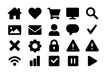 Collection of vector illustration icons representing various common activities and symbols often used in digital interfaces and applications