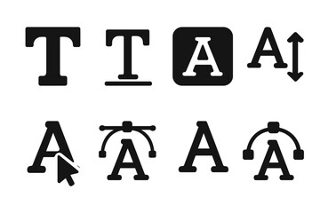 Vector illustration icons representing various text editing tools and typography features for graphic design and digital artwork