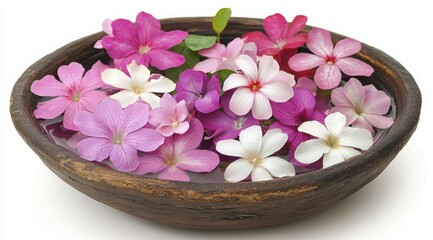 Floating Flowers in a Wooden Bowl: Serene Beauty and Delicate Harmony