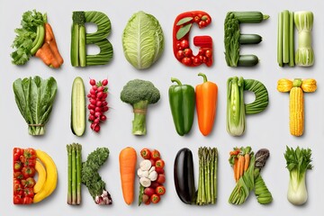 Fresh vegetables forming the alphabet promoting healthy eating habits