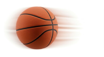 Obraz premium Basketball rotating mid-air with motion blur effect, isolated white background