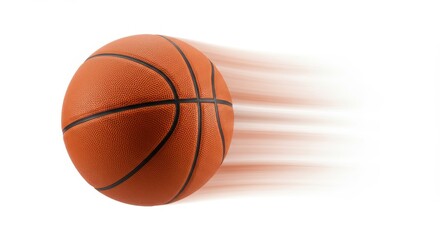 Basketball rotating mid-air with motion blur effect, isolated white background