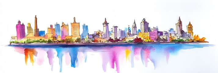 Obraz premium watercolor alexandria, egypt downtown skyline 