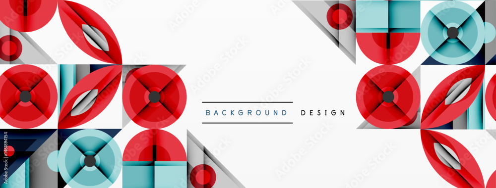Poster abstract geometric pattern. red, blue elements over white backdrop. modern design suitable for banne