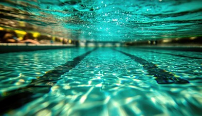 Underwater view of a turquoise swimming pool