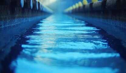 Obraz premium Aqueduct pathway, vibrant blue water