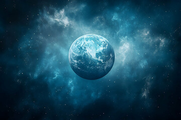 Obraz premium Solitary planet in a deep cosmic expanse.