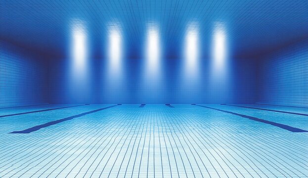 Empty swimming pool under spotlights