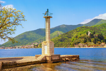 Beautiful spring Mediterranean landscape.  Montenegro, Adriatic Sea. View of Bay of Kotor near Verige Strait