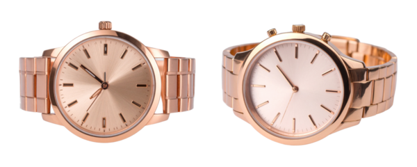 Stylish rose gold watch, on a transparent background
