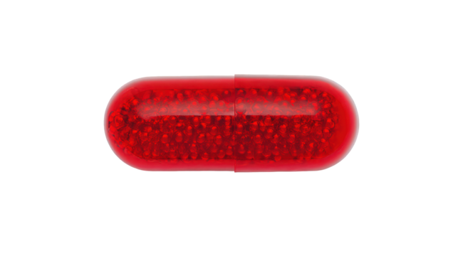 Red capsule medicine pill studio drug dose care body on transparent background - Powered by Adobe