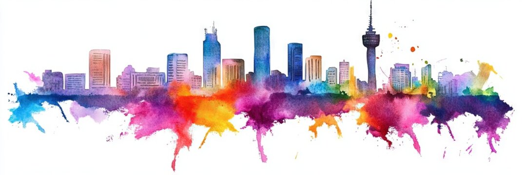 watercolor johannesburg, south africa downtown skyline