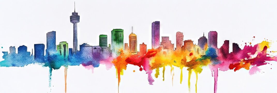 watercolor johannesburg, south africa downtown skyline