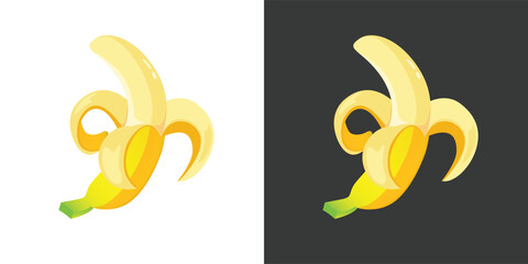 Banana icon. Peel bananas, yellow fruit, bananas. Tropical fruits, tropical fruits banana illustration, banana snacks or vegetarian nutrition, banana isolated on white background.