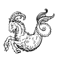 A classic rendering of Capricorn, the sea-goat, in a vintage style.