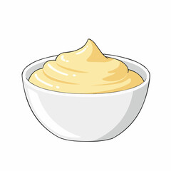 Creamy, yellow substance in a bowl, with a white background, clean and simple