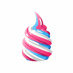 Colorful swirls of pink, white, & blue frozen treat fill the frame. Sweet graphic