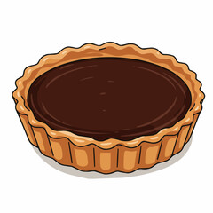 A partial view of a rich, dark filling pie with a golden-brown crust
