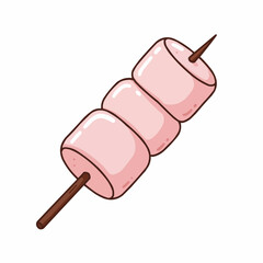 Marshmallows stack on a stick with white space around them, pink & white with dark outline