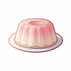 Pink gelatin sits on a plate, a sweet treat. It's round and has a hole in the center
