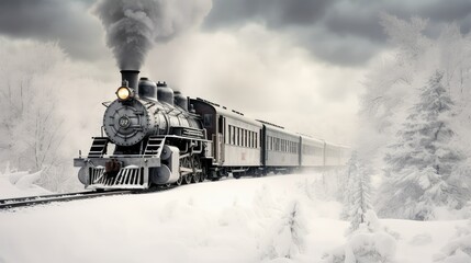 Naklejka premium vintage winter train