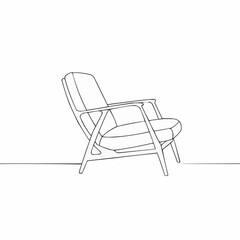 Simple line drawing of a modern chair with armrests, backrest and soft cushions.