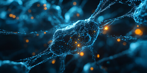 3D Representation of Neural Network, Digital Brain Network Visualization, Neural Data Flow in Digital Network