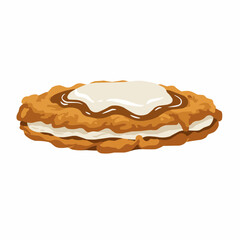 An abstract cartoon of a biscuit or pastry is glazed with white icing on top