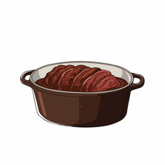 Tasty dish with browned slices in a pan and rich, dark gravy covering it
