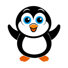 Obraz premium Cute cartoon penguin character with bright blue eyes and cheerful expression enjoying a playful moment