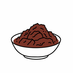 A pile of dirt on a plate, against a white background. Drawn illustration