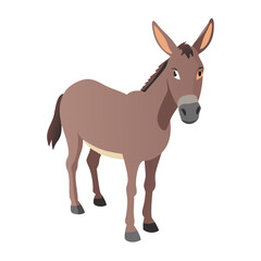 Obraz premium Brown cartoon donkey standing alone in a simple, minimalistic style against a white background