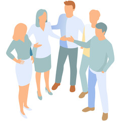 Obraz premium Group of professionals engaging in conversation at a business meeting in a modern office setting during daytime hours