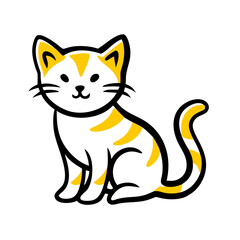 Obraz premium Cute cartoon cat with orange stripes sitting happily against a plain background