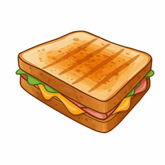 Illustration of a toasted sandwich with grill marks, lettuce, & tomato, diagonally